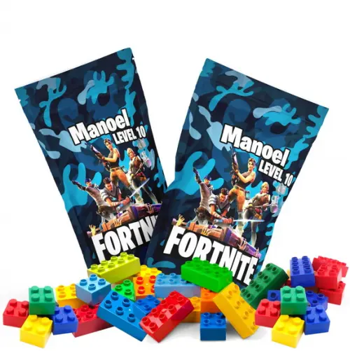 Saquinho Metalizado Ziplock Blocos de Montar Fortnite no Zip Lock Personalizado | Lembrancinha Festa Infantil