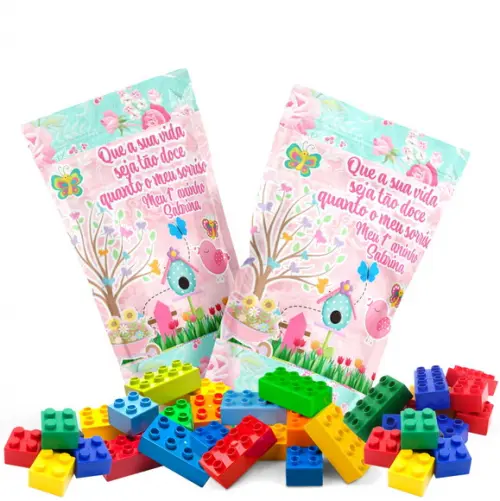 Saquinho Metalizado Ziplock Blocos de Montar Jardim de Pássaros no Personalizado | Lembrancinha Festa Infantil
