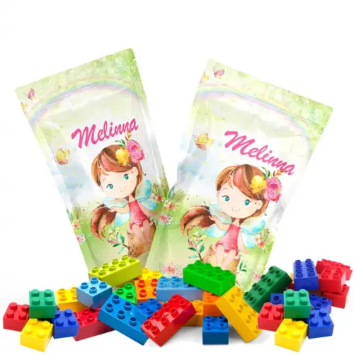Saquinho Metalizado Ziplock Blocos de Montar Jardim de Fadas no Personalizado | Lembrancinha Festa Infantil