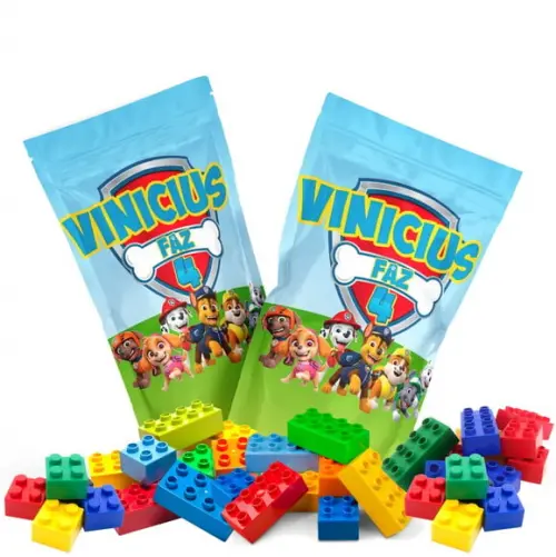 Saquinho Metalizado Ziplock Blocos de Montar Patrulha Canina no Personalizado | Lembrancinha Festa Infantil