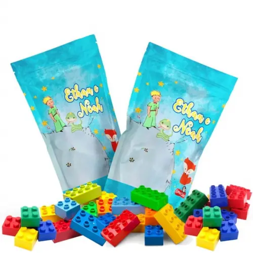 Saquinho Metalizado Ziplock Blocos de Montar Pequeno Príncipe no Personalizado | Lembrancinha Festa Infantil