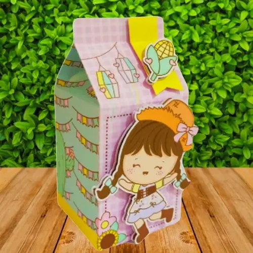 Caixinha Personalizada Milk Menina Caipira Festa Junina Arraiá | Lembrancinha Festa Infantil