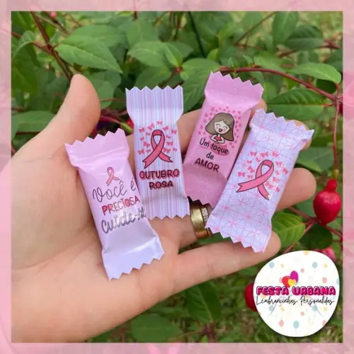 Cartão Com Balinha Outubro Rosa | Lembrancinha Festa Infantil