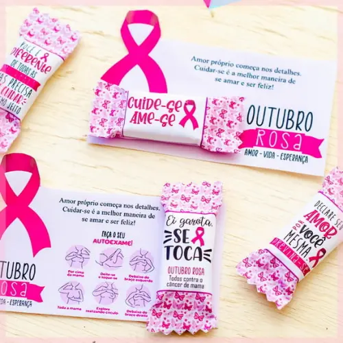 Cartão Com Balinha Outubro Rosa | Lembrancinha Festa Infantil