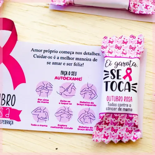 Cartão Com Balinha Outubro Rosa | Lembrancinha Festa Infantil