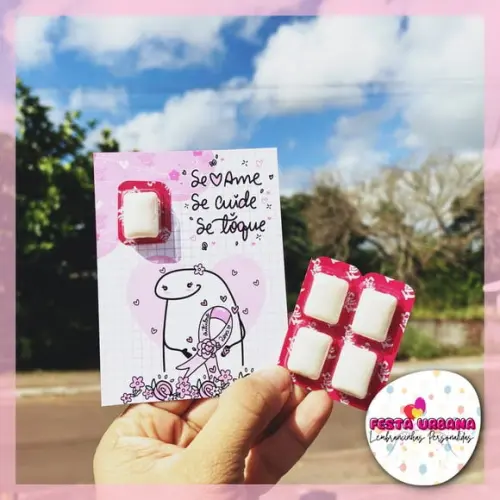 Cartão Com Chiclete Outubro Rosa | Lembrancinha Festa Infantil