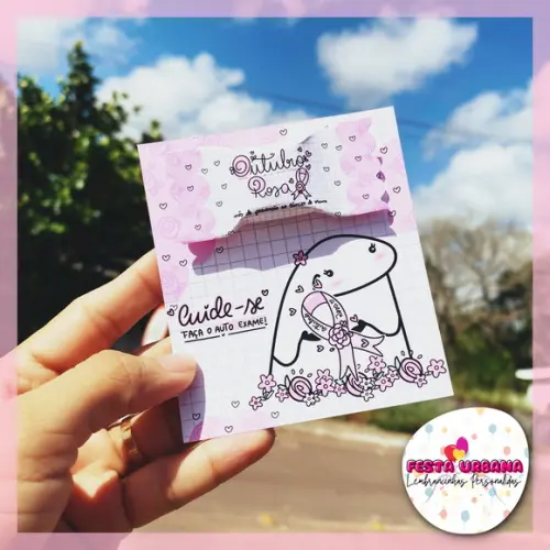 Cartão Com Balinha Outubro Rosa Flork | Lembrancinha Festa Infantil