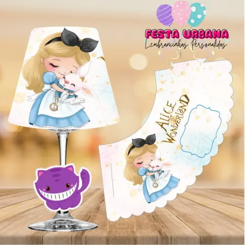 Cúpula para Abajur na Taça Alice no País das Maravilhas | Lembrancinha Festa Infantil