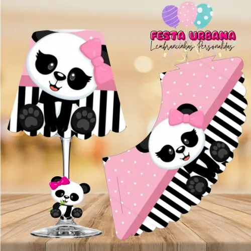 Cúpula para Abajur na Taça Panda Rosa | Lembrancinha Festa Infantil