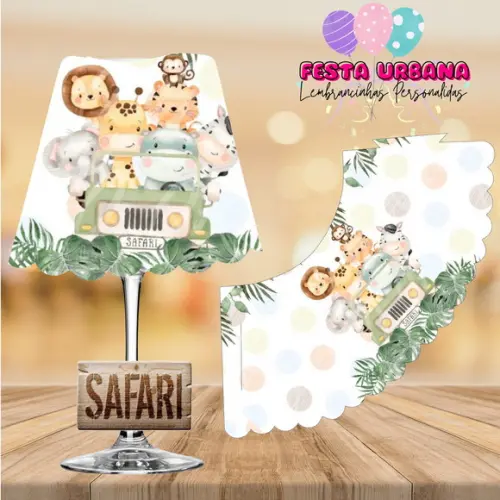 Cúpula para Abajur na Taça Safari Aquarelado | Lembrancinha Festa Infantil
