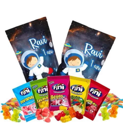 Saquinho Metalizado Ziplock Fini Astronauta no Zip Lock Personalizado | Lembrancinha Festa Infantil
