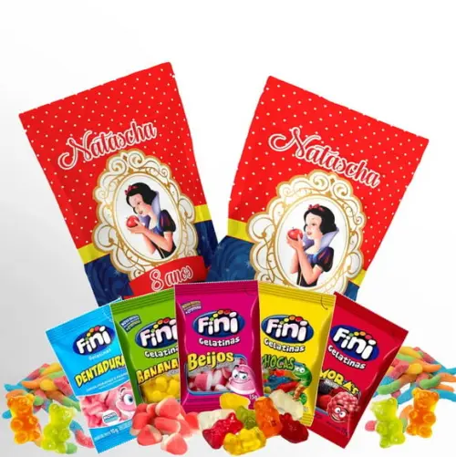 Saquinho Metalizado Ziplock Fini Branca de Neve no Zip Lock Personalizado | Lembrancinha Festa Infantil