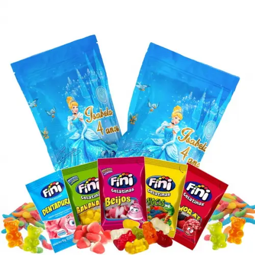 Saquinho Metalizado Ziplock Fini Cinderela no Zip Lock Personalizado | Lembrancinha Festa Infantil