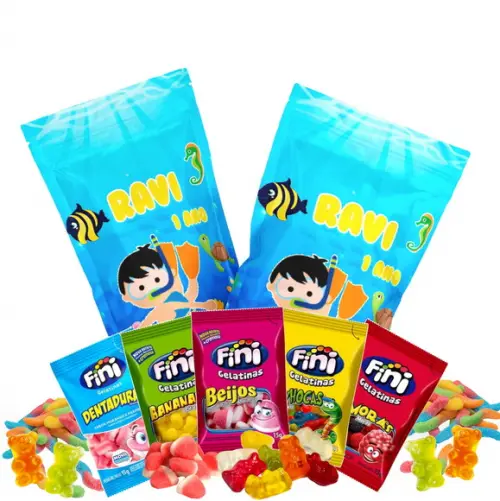 Saquinho Metalizado Ziplock Fini Fundo do Mar no Zip Lock Personalizado | Lembrancinha Festa Infantil
