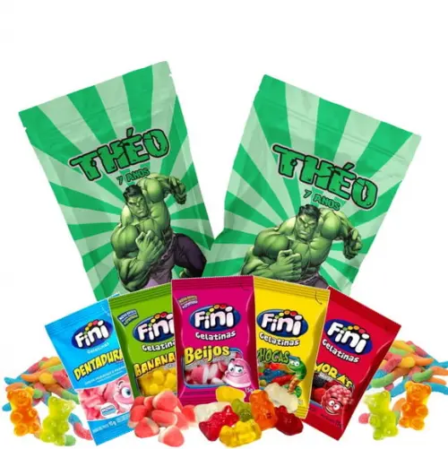 Saquinho Metalizado Ziplock Fini Hulk no Zip Lock Personalizado | Lembrancinha Festa Infantil