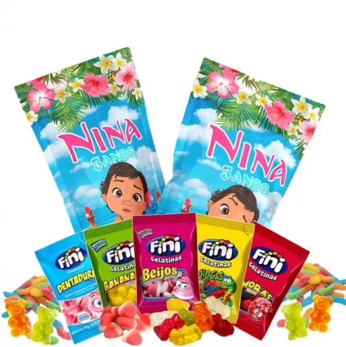 Saquinho Metalizado Ziplock Fini Moana Baby no Zip Lock Personalizado | Lembrancinha Festa Infantil