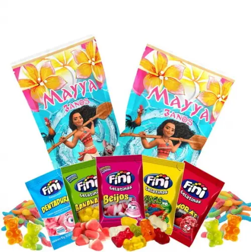 Saquinho Metalizado Ziplock Fini Moana no Zip Lock Personalizado | Lembrancinha Festa Infantil