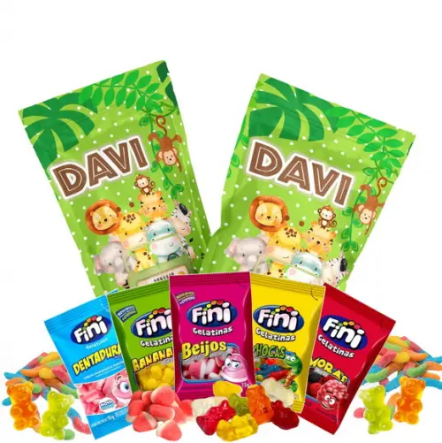 Saquinho Metalizado Ziplock Fini Safari no Zip Lock Personalizado | Lembrancinha Festa Infantil