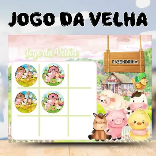 Jogo da Velha Fazendinha Aquarelada | Lembrancinha Festa Infantil