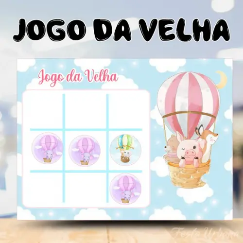 Jogo da Velha Personalizada Animais Baloeiros | Lembrancinha Festa Infantil