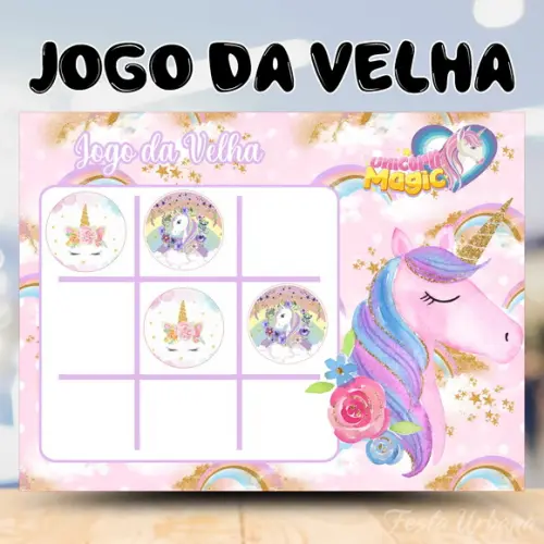 Jogo da Velha Unicónio Lembrancinha Personalizada | Lembrancinha Festa Infantil