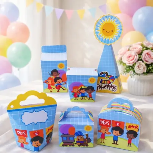 Kit 40 Caixinhas 3 Palavrinhas Azul Menino | Lembrancinha Festa Infantil