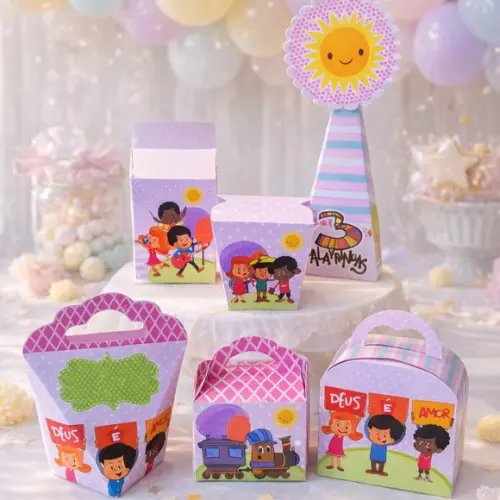 Kit 40 Caixinhas 3 Palavrinhas Rosa Menina | Lembrancinha Festa Infantil