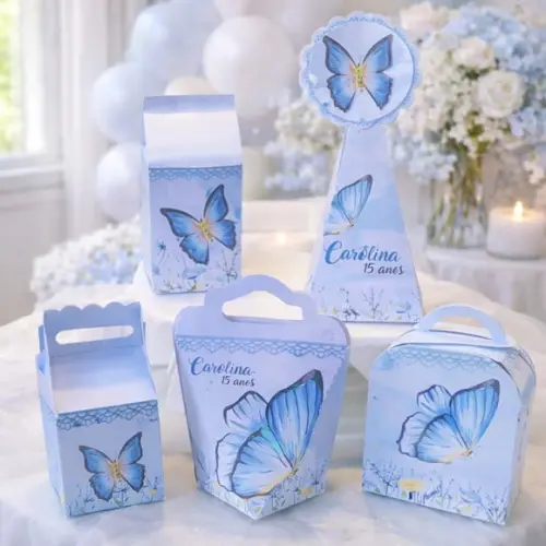 Kit 40 Caixinhas Borboleta Azul Lembrancinhas Personalizadas | Lembrancinha Festa Infantil