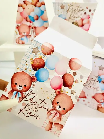 Kit 40 Caixinhas Chá Revelação Personalizadas Lembrancinha | L