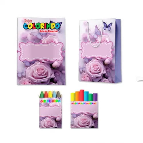 Livro de Colorir + Massinha e Sacola Jardim de Borboletas Violeta Personalizado | Kit Colorir Infantil | Lembrancinha...