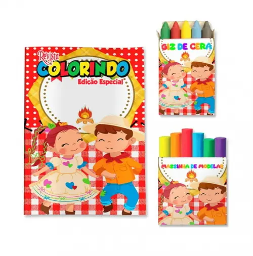 Livro de Colorir Massinha Arraiá Festa Junina Personalizado | Kit Colorir Infantil | Lembrancinha Festa Infantil
