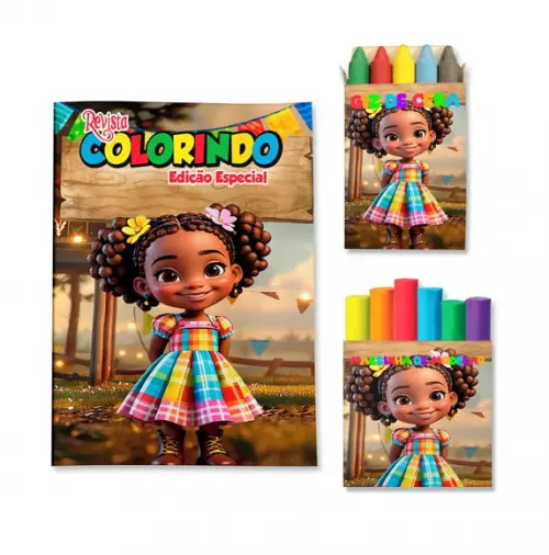 Livro de Colorir Massinha Arraiá Festa Junina Menina Negra Personalizado | Kit Colorir Infantil | Lembrancinha Festa...