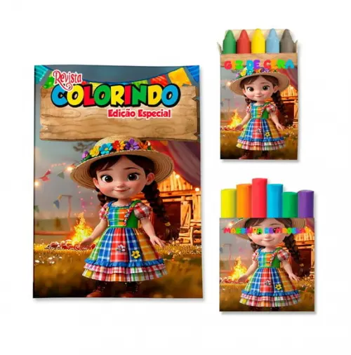 Livro de Colorir Massinha Arraiá Festa Junina Menina Personalizado | Kit Colorir Infantil | Lembrancinha Festa Infantil