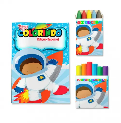 Livro de Colorir Massinha Astronauta Personalizado | Kit Colorir Infantil | Lembrancinha Festa Infantil