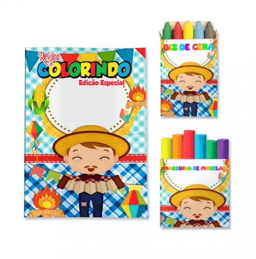 Livro de Colorir Massinha Arraiá Festa Junina Menino Personalizado | Kit Colorir Infantil | Lembrancinha Festa Infantil