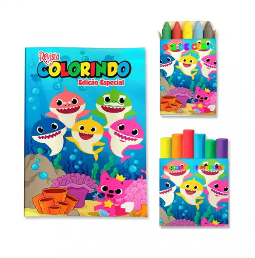 Livro de Colorir Massinha Baby Shark Personalizado | Kit Colorir Infantil | Lembrancinha Festa Infantil