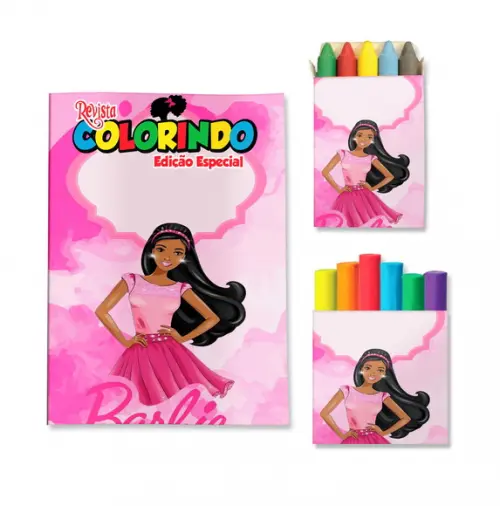Livro de Colorir Massinha Barbie Negra Personalizado | Kit Colorir Infantil | Lembrancinha Festa Infantil