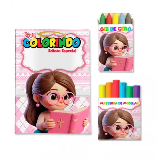 Livro de Colorir Massinha Batizado Rosa Menina Personalizado | Kit Colorir Infantil | Lembrancinha Festa Infantil
