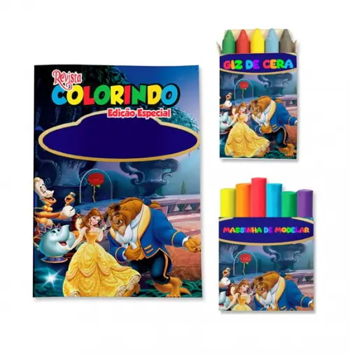 Livro de Colorir Massinha Bela e a Fera Personalizado | Kit Colorir Infantil | Lembrancinha Festa Infantil