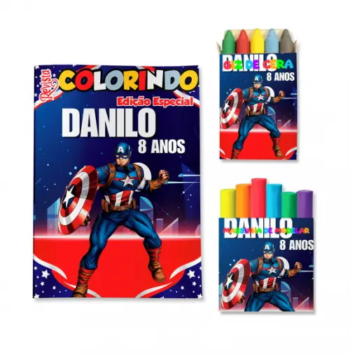Livro de Colorir Massinha Capitão América Personalizado | Kit Colorir Infantil | Lembrancinha Festa Infantil