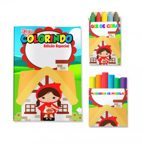 Livro de Colorir Massinha Chapeuzinho Vermelho Personalizado | Kit Colorir Infantil | Lembrancinha Festa Infantil
