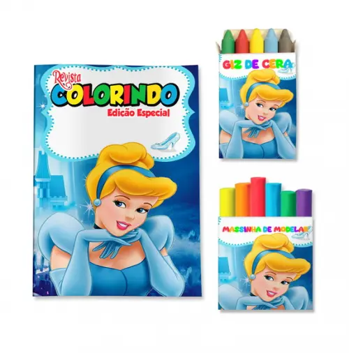 Livro de Colorir Massinha Cinderela Personalizado | Kit Colorir Infantil | Lembrancinha Festa Infantil