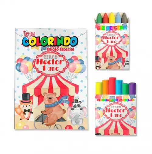 Livro de Colorir Massinha Circo Aquarela Personalizado | Kit Colorir Infantil | Lembrancinha Festa Infantil