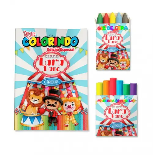 Livro de Colorir Massinha Circo Azul Personalizado | Kit Colorir Infantil | Lembrancinha Festa Infantil