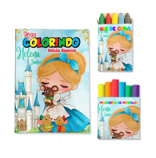 Livro de Colorir Massinha Cinderela Personalizado | Kit Colorir Infantil | Lembrancinha Festa Infantil