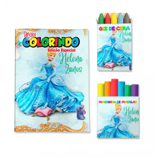 Livro de Colorir Massinha Cinderela Personalizado | Kit Colorir Infantil | Lembrancinha Festa Infantil