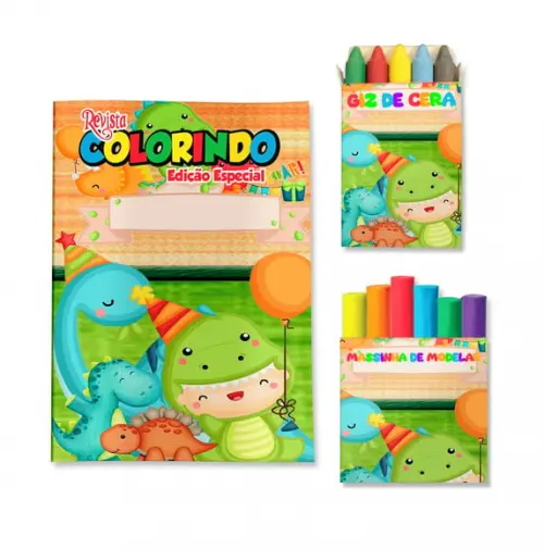 Livro de Colorir Massinha Dinossauro Cute Baby Personalizado | Kit Colorir Infantil | Lembrancinha Festa Infantil