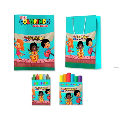Livro de Colorir Massinha e Sacola 3 Palavrinhas Personalizado | Kit Colorir Infantil | Lembrancinha Festa Infantil