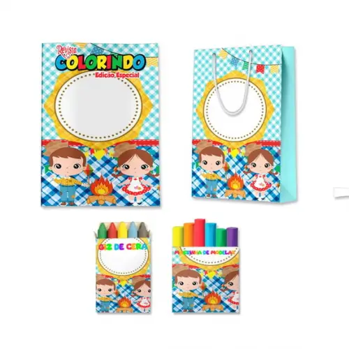 Livro de Colorir Massinha e Sacola Arraiá Festa Junina Personalizado | Kit Colorir Infantil | Lembrancinha Festa Infa...