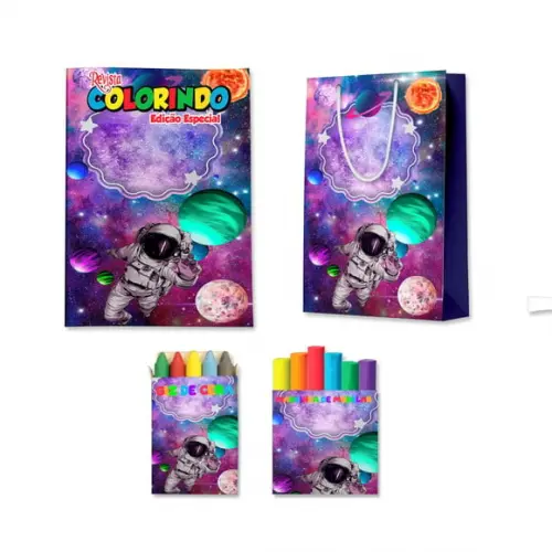 Livro de Colorir Massinha e Sacola Astronauta Personalizado | Kit Colorir Infantil | Lembrancinha Festa Infantil
